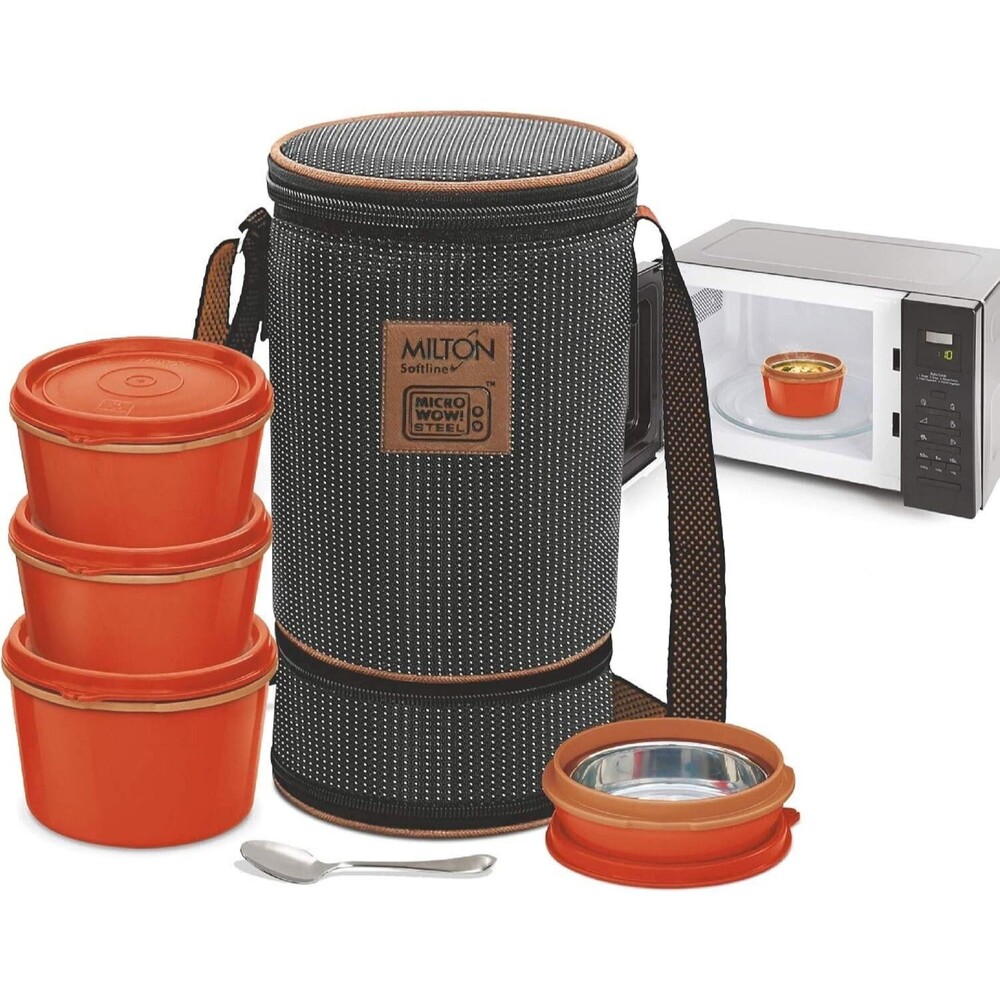 MILTON Bento Lunch Box Set 4, MICROWAVEABLE Stainless Steel Meal Prep Containers